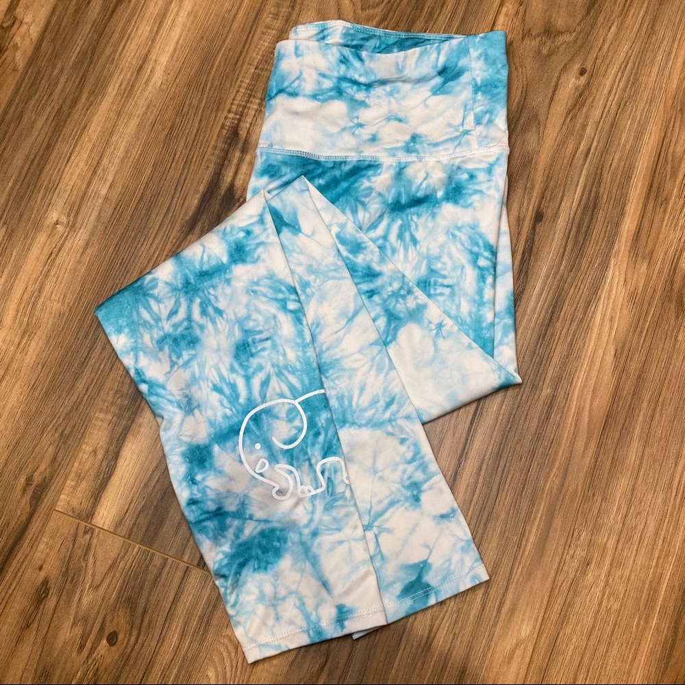 Ivory Ella Leggings Teal Blue White Marble Large